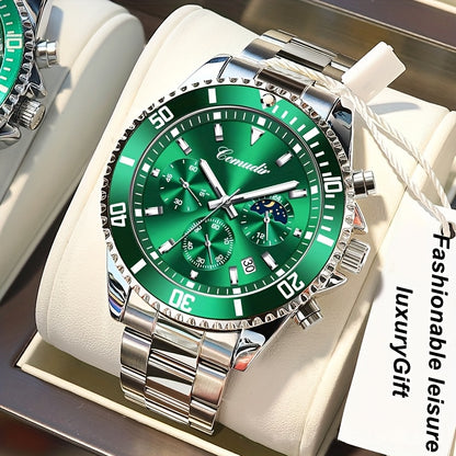 1pc New Fashion Stainless Steel Luxury Quartz Watch, High-end, Casual, Round Dial, Multi-scale, Night Light, Date Display, with Birthday, Holiday, Anniversary, for Men, Travel, Party