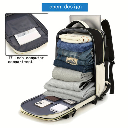 Large Capacity Women'S Travel Backpack with Shoe Compartment, Flight Approved Carry-On, Business Laptop Bag, Polyester Lined, Adjustable Strap, Zipper Closure, Solid White, USB Powered