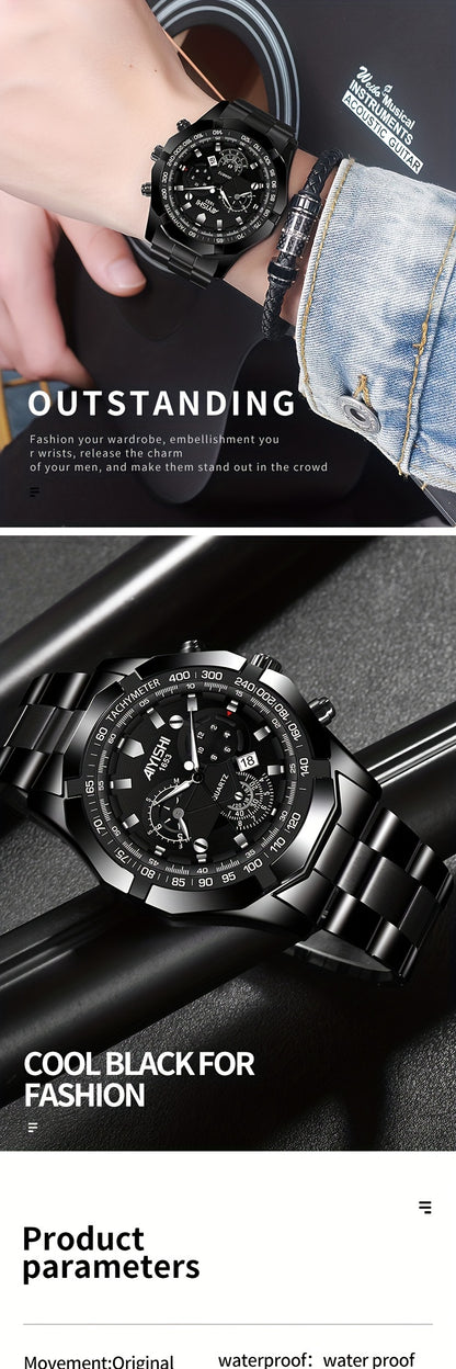 AIYISHI Men's Luxury Business Quartz Watch | | Luminous Hands & Markers | Date Display | Zinc Alloy Case and Band | Analog Dial with Subdials | Ideal for Professional Gifting