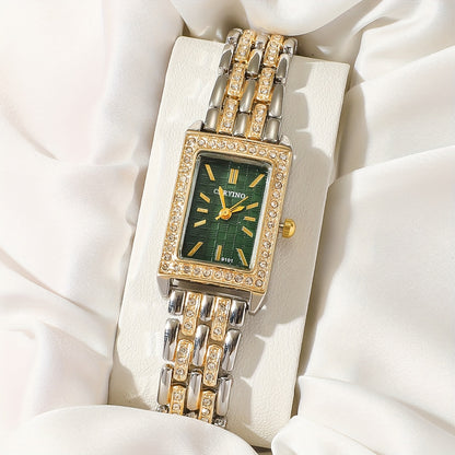 Elegant Cartier-Inspired Zinc Alloy Bracelet Watch with Sparkling Rhinestones - Rectangular Face, Quartz Movement, Non, Perfect for Daily Wear, Parties, Birthdays, and Festive Gifts, Festive Accessory | Elegant Bracelet | Qua