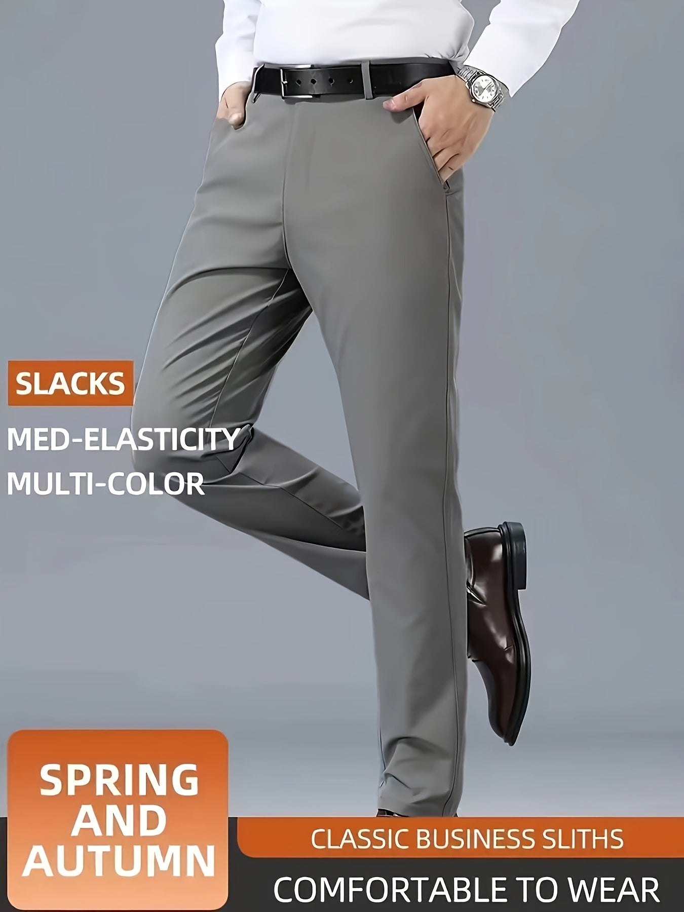 Men's Casual Solid Color Dress Pants - Polyester Blend, Woven, Regular Fit, All-Season Comfort, Adult Suit Pants