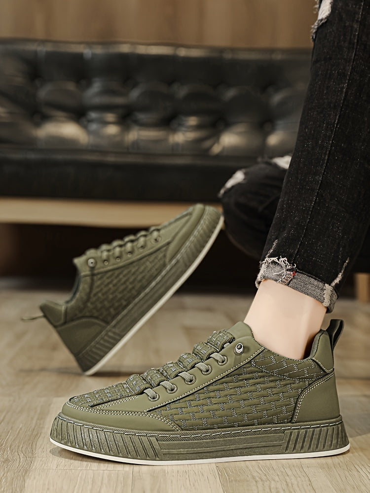 [Urban Appeal] Trendy Solid Color Low Top Sneakers, All-Season Lace-Up Casual Shoes with Faux Upper, Fabric Inner, Rubber Sole, and Comfortable Cloth Insole, Versatile Trainers | Modern Sneakers | Durable Rubber Sole