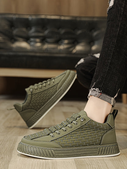 [Urban Appeal] Trendy Solid Color Low Top Sneakers, All-Season Lace-Up Casual Shoes with Faux Upper, Fabric Inner, Rubber Sole, and Comfortable Cloth Insole, Versatile Trainers | Modern Sneakers | Durable Rubber Sole