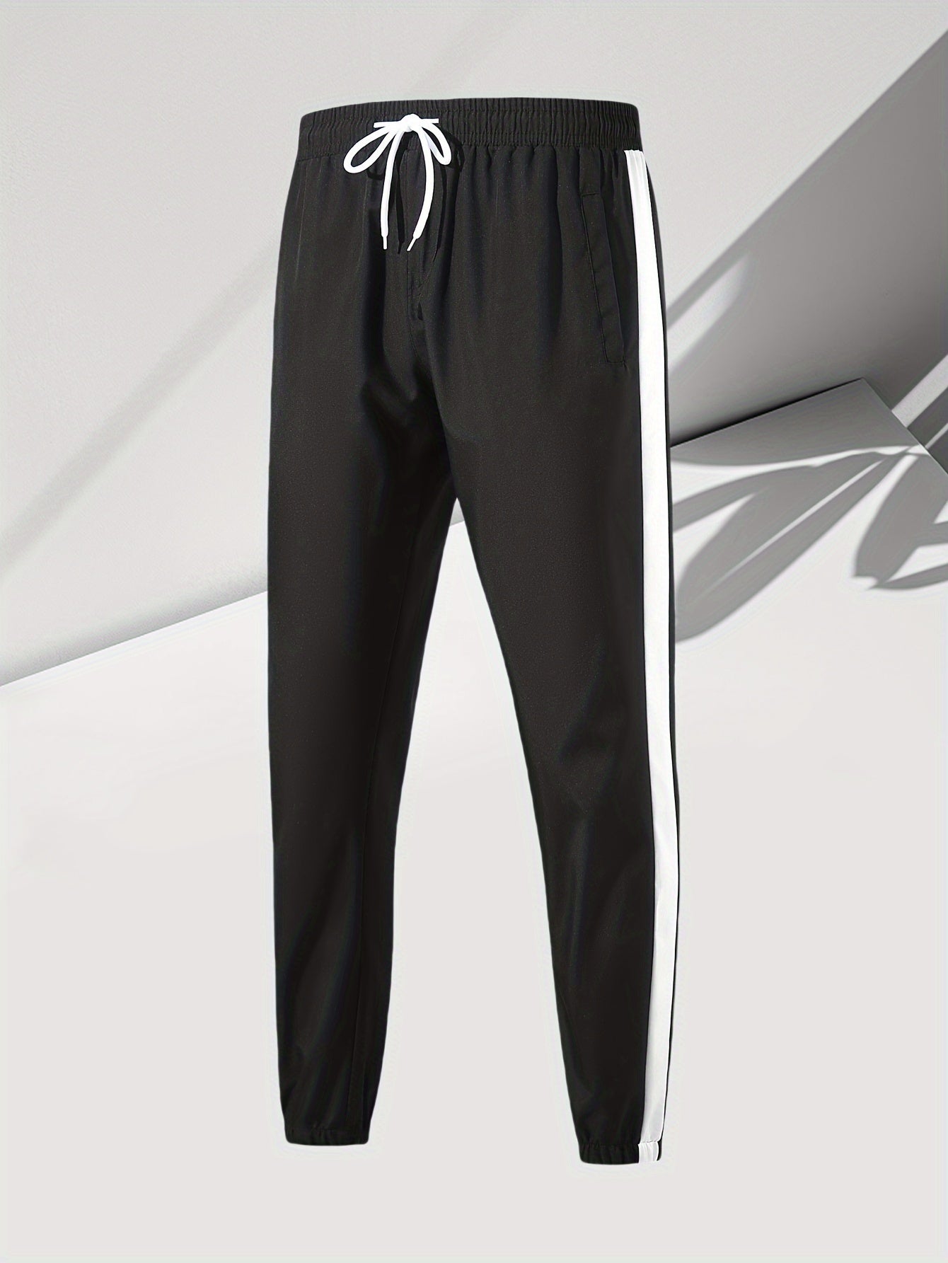Men's Casual 2-Piece Outfit, Stylish Color Block Zip Up Hooded Jacket, Breathable Solid Color Drawstring Pants