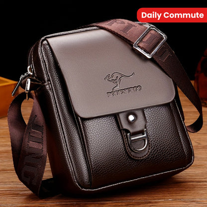 Men's Microfiber Leather Shoulder Bag Basic Style with Buckle for Daily Commute - Adjustable Strap No-Print Messenger Bag - Business Casual Crossbody Bag