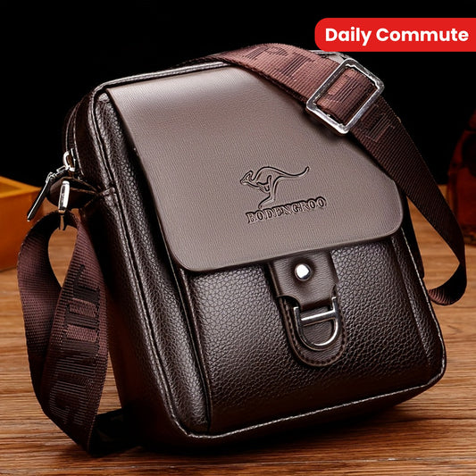 Men's Microfiber Leather Shoulder Bag Basic Style with Buckle for Daily Commute - Adjustable Strap No-Print Messenger Bag - Business Casual Crossbody Bag