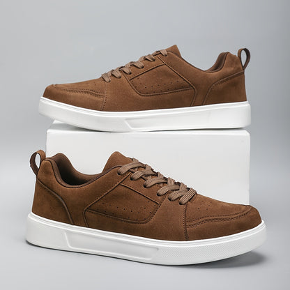 Men's Lightweight Breathable Casual Sneakers - Shock-Absorbing MD Sole, All-Season Outdoor Hiking & Skate Shoes, Brown Synthetic Low-Top Lace-Up for Camping, Daily Wear (Extended Sizes Available), Simple Street Style | Fabric