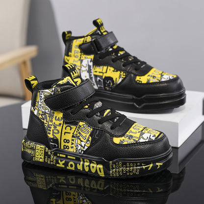 Kids' Trendy High-Top Sneakers with Adjustable Strap, Non-Slip EVA Sole, and Colorful Letter Print - Ideal for Casual and Outdoor Activities, Versatile High-Top Sneakers | Trendy Kids' Shoes | Durable Sneakers