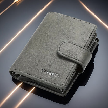 Men'S Short Wallet, Automatic Pop-Up Credit Card Holder, Short Wallet, Ideal Gift for Men, Multi-Functional Men'S Card Holder, Stylish, Trendy, Minimalist Credit Card Holder, Pop-Up Card Holder, High-Quality Faux Leather, Cap