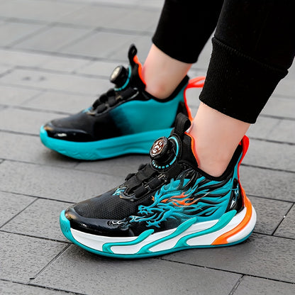 Boys' Fashion Sneakers - Breathable, Non-Slip Running Shoes with Rotating Buckle Closure for Youngsters & Teens