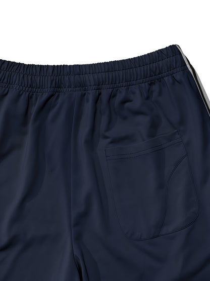 Men's Casual Athletic Joggers - Striped, Breathable Polyester Blend with Pockets for Running & Fitness, Perfect for Spring/Fall