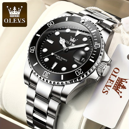 OLEVS Men'S Luxury Quartz Watch - Green Dial, Stainless Steel Band, Luminous Pointer Display, Quartz Movement, Electronic Drive, Zinc Alloy Case, Ideal for Business Casual Wea