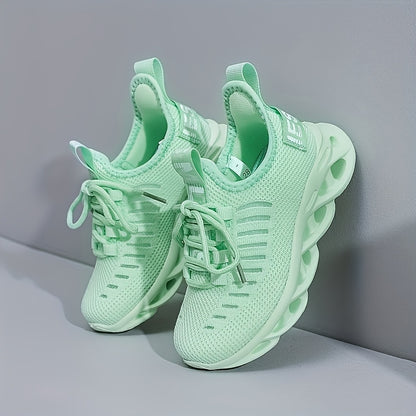 Youngsters' All-Season Breathable Running Shoes - Lightweight Mint Green Sneakers with Slip-On/Lace-Up Closure, Hollow-Out Design & MD Sole for Boys & Girls, Casual Training & Daily Wear, Kid Shoes, Sleek Sporty Design, Comfo