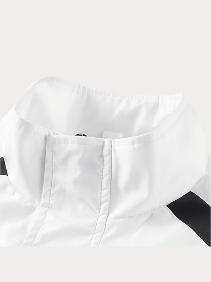 Unisex Sportswear Set for Spring And Autumn, Featuring a Zip-Up Jacket with a Stand Collar And Striped Long Pants in Black And White, a Stylish Outfit That Makes a Great Gift, Sweat-Resistant, Hand Wash Only, Workout Accessor