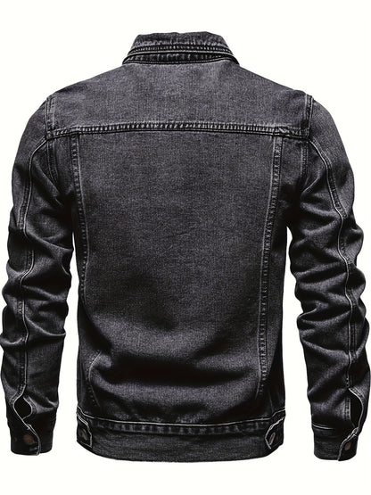 Men's Slim-Fit Denim Jacket - Casual Cotton Blend, Long Sleeve with Pockets, Machine Washable