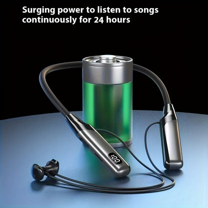 Ultra-Long Battery Wireless Neckband Headphones, Wireless 13.46 cm-Ear Earbuds with Digital Charge Display, Noise-Canceling Stereo Bass, Built-In Mic, Magnetic Suction, Soft Silicone Collar, Compatible with Sports, Running, W