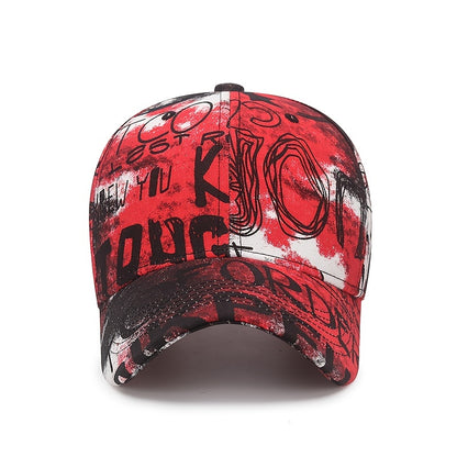 Graffiti Floral Fabric Baseball Cap for Both Men And Women, a Trendy Streetwear Sunshade Hat.