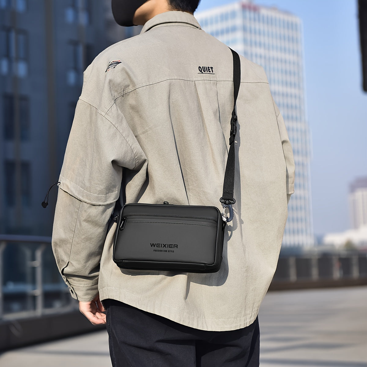 WEIXIER Men's Casual Nylon Handbag - Large Capacity with Adjustable Wrist Strap, Sleek Black for Daily Use, Valentine's Day Gift for Him, Outdoor Bag | Casual Style | Nylon Material