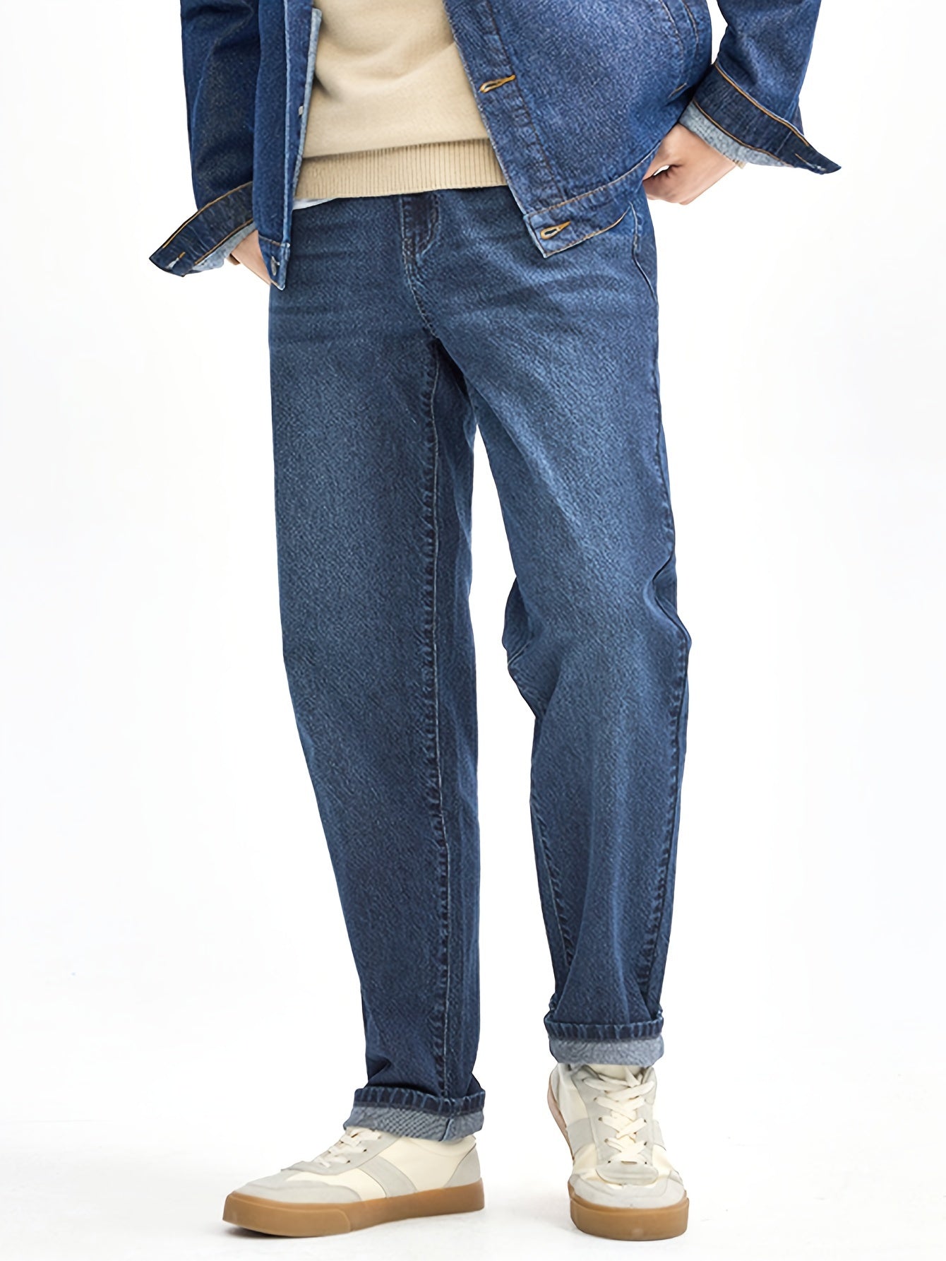 Men's Classic Straight-Leg Casual Jeans - Cotton Blend, Machine Washable, Non-Stretch Denim for All Seasons