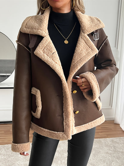 Women's Elegant Motorcycle Jacket - Heavy-Duty Winter Coat, Brown, Non-Stretch Motorcycle Outerwear for Cold Weather Riding & Everyday Chic - Machine Washable Outer Jacket, Seasonal Fashion, Classic Design, Premium Detailing,
