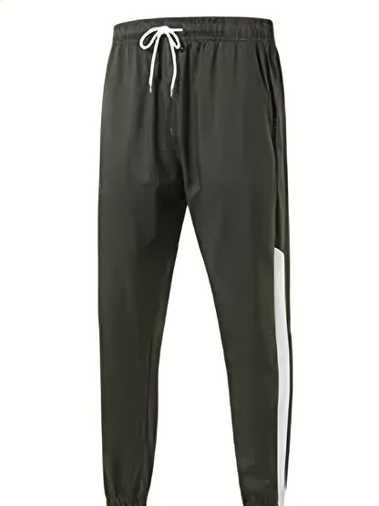 Men's Spring Autumn Outdoor Sports Training Casual Color Block Stitched Hoodie Adjustable Set Home Top and Pants Fashionable Windproof Jacket Pants Two-Piece Suit