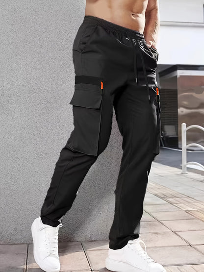 1pc Men'S Fashion Casual Cargo Pants, Solid Color Polyester Non-Stretch Fabric, All-Season Regular Fit with Multiple Pockets, Woven Straight-Leg Trousers for Sports and Leisure