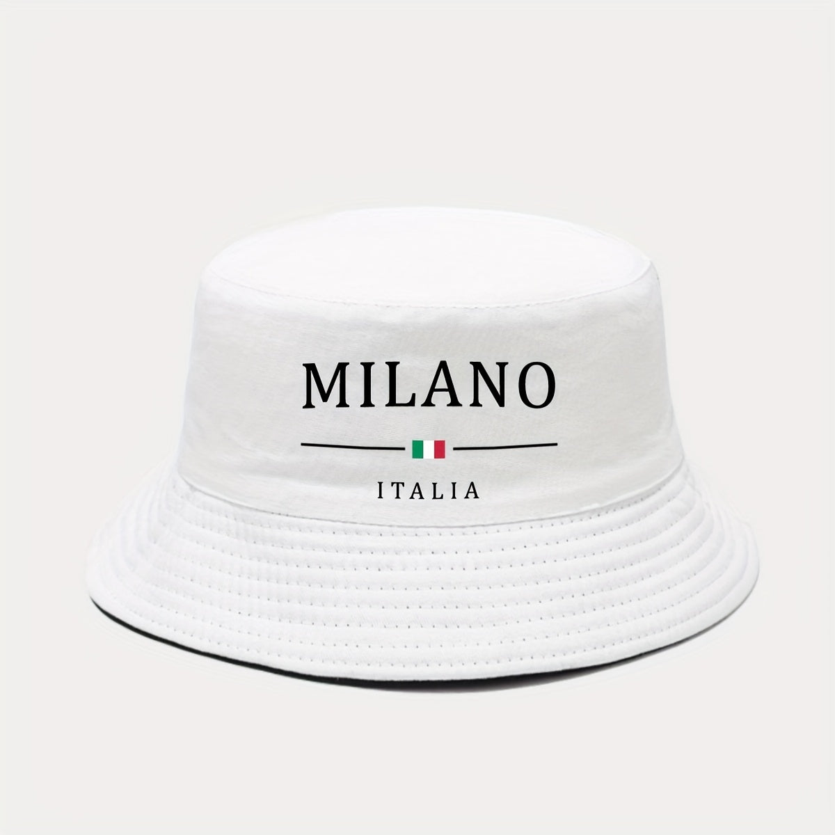 1pc MILANO ITALY Printed Bucket Hat - Lightweight Breathable Sun Hat with Italian Flag Design, Foldable Fisherman Cap for Men & Women, Outdoor Sports Travel, Spring Summer (Black/White), Vacation Headwear