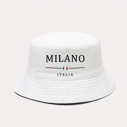 1pc MILANO ITALY Printed Bucket Hat - Lightweight Breathable Sun Hat with Italian Flag Design, Foldable Fisherman Cap for Men & Women, Outdoor Sports Travel, Spring Summer (Black/White), Vacation Headwear