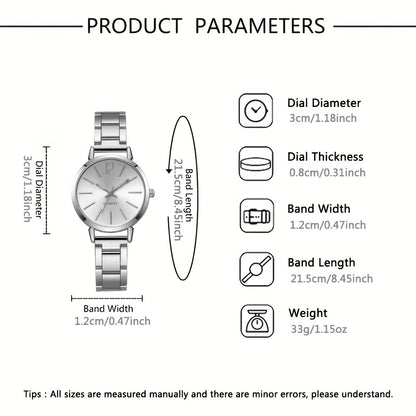 1pc or 4pcs/set Women's Fashion Quartz Watch with Silver Bracelet Set, The Perfect Gift for Her on Valentine's Day, Easter, Birthday and Christmas Does not include box