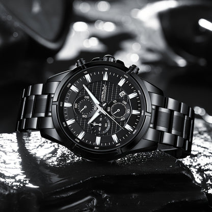 CRRJU Fashion Men's Watch, Business Solid Stainless Steel Multifunctional Chronograph Watch