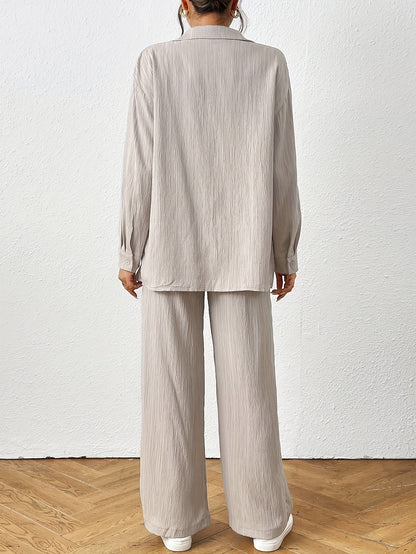 2pcs Women's Spring Autumn Casual Solid Color Long Sleeve Shirt and Pants Set