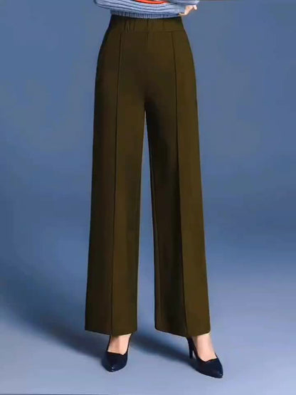 Women'S Olive Green Straight Leg Pants - Stretchy High-Waist, Casual & Comfortable, Ideal for Daily Commute & Casual Attire, Casual Wear|Straight Leg Pants|Stretchy Fabric
