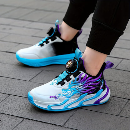 Boys' Fashion Sneakers - Breathable, Non-Slip Running Shoes with Rotating Buckle Closure for Youngsters & Teens