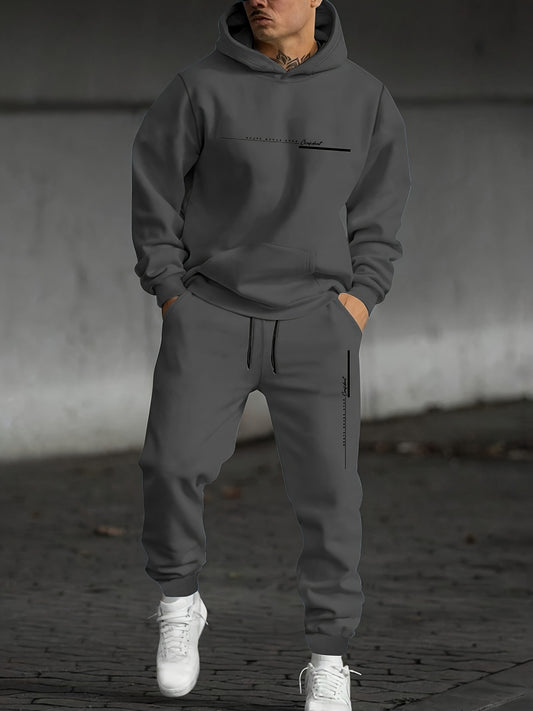 Men's Two-piece Set with Printed Hoodie and Sweatpants