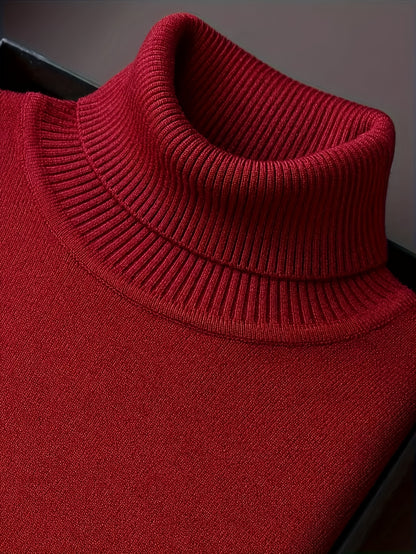 Men's Sleek Light Blue Turtleneck Sweater - Casual Knit Pullover with Ribbed Cuffs, Long Sleeves for Fall/Winter, Soft Viscose Blend