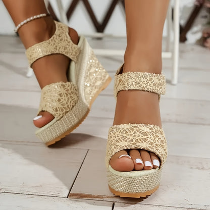 High Heel Wedge Sandals with Laces