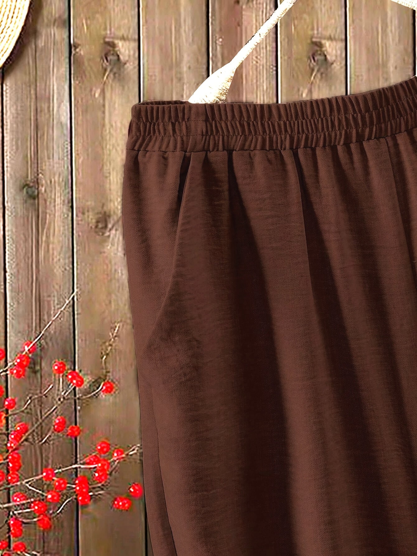 Women'S Solid Color V-Neck Short Sleeve Shirt with Elastic Waist Wide-Leg Pants Two-Piece Set