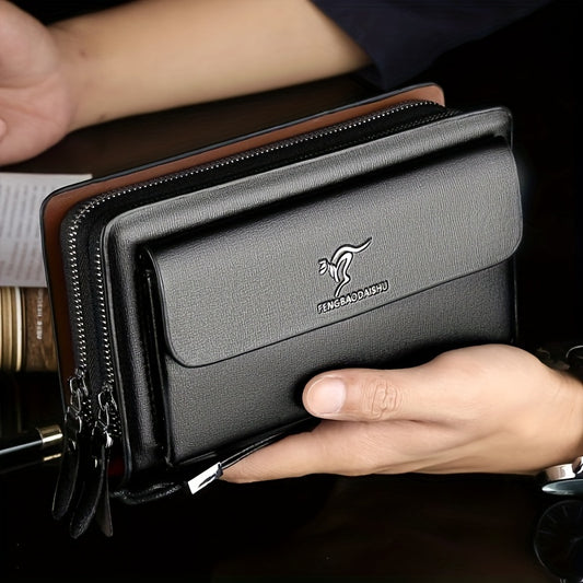 Men‘S Faux Leather Business Clutch with Multiple Compartments, Portable Handheld Bag for Daily And Business Use - And Easy Maintenance