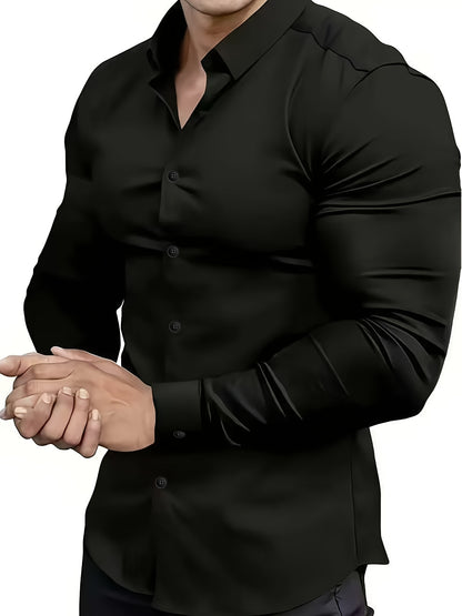 Men's Classic Solid Color Long Sleeve Dress Shirt - Regular Fit Point Collar, Non-Stretch Fabric for Office, Business & Casual Wear, All-Season Versatile Wardrobe Staple, Everyday Comfort, Sleek Appearance, Easycare Material