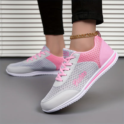Women'S Breathable Lightweight Running Shoes - Black & Pink Checkered Design, Low-Top Lace-Up Sneakers with EVA Sole for Casual, Travel & Light Jogging, All-Season Comfort, Ladies Sneakers, Stylish Sportswear, Cushioned Suppo