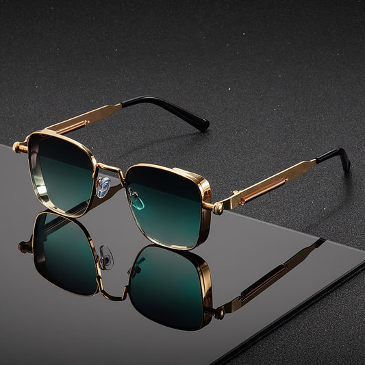 Vintage Steampunk Fashion Glasses for Men and Women - Golden-Tone Metal Frame with Green Tinted Lenses, Perfect for Parties, Music Festivals, and Casual Attire, Festival Eyewear, Retro Aesthetic, Durable Eyewear