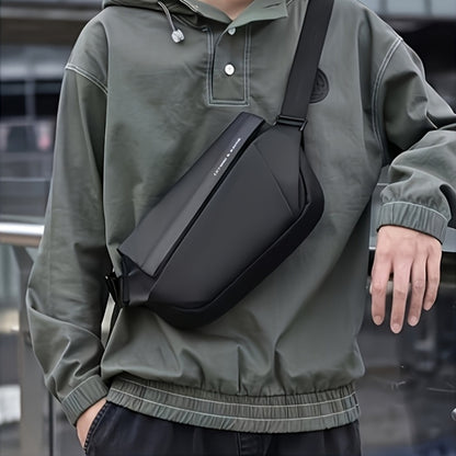 Men'S Sleek Black Crossbody Bag - Durable Oxford Material, Zippered Chest Bag with Adjustable Strap, Ideal for Commuting & Cycling, Trendy Shoulder Bag for Men, Cycling Bag|Trendy Shoulder Bag|Functional Design, Small Crossbo