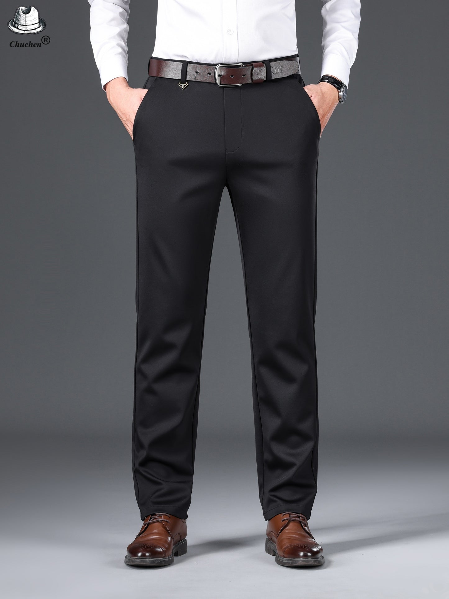 Men's Classic Black Business Dress Pants - Stretch Nylon Blend, Machine Washable, Regular Fit for Office & Formal Wear, Professional Clothing | Regular Fit Suit | Nontransparent Material, Pant Suits