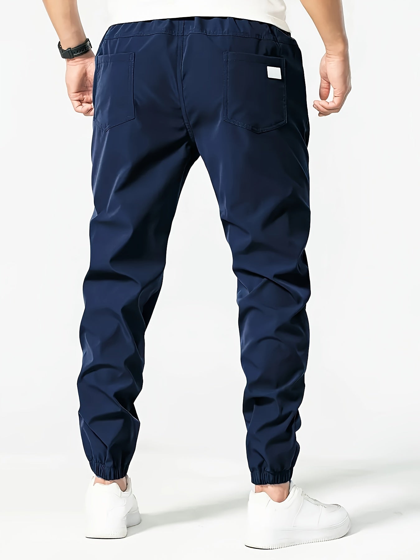 Men's Solid Color Drawstring Cargo Pants - Casual, Loose Fit with Multiple Pockets, Machine Washable