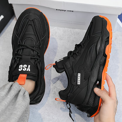 Men's Trendy Solid Colour Chunky Sneakers, Comfy Non Slip Durable Lace Up Soft Sole Shoes For Men's Outdoor Activities