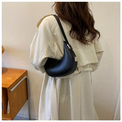 1pc Trendy Crescent Moon Shoulder Bag for Women - Large Capacity, Casual Underarm Purse in Black/Brown/White/Beige, with Polyester Lining, Zip Closure, Perfect for Commuting & Everyday Use, Crossbody Purse, Minimalist Handbag