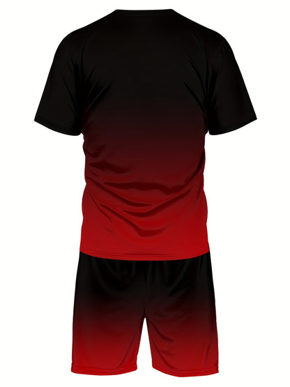 ADIDA Letter Set Short Sleeve + Shorts Two-Piece Men's Fashion Casual Round Neck T-Shirt Outfit, European Style Trendy Short Sleeve Set