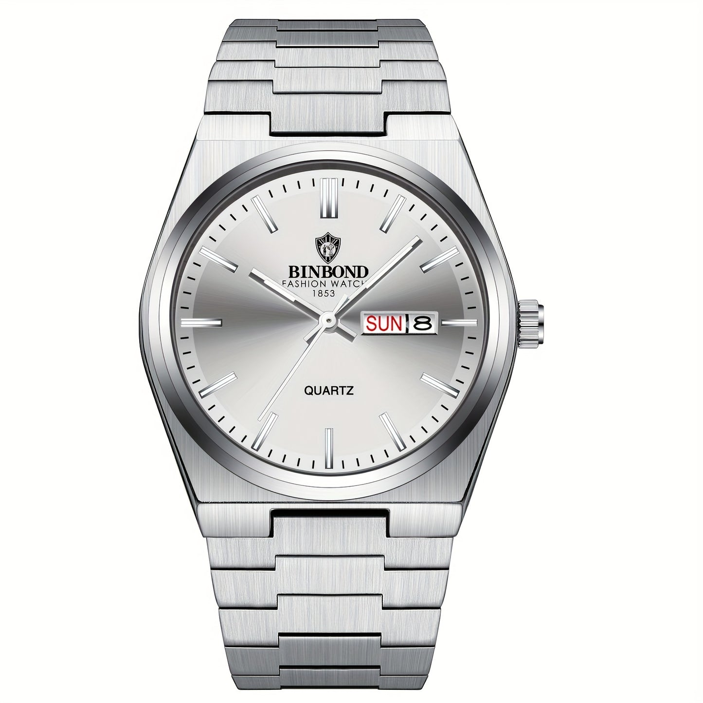 BINBOND Fashion Solid Stainless Steel Buckle Men's Business Casual Quartz Watch Thin Double Calendar Men's Watch