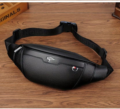 Men's Synthetic Leather Crossbody Bag - Adjustable Strap, Multiple Compartments, Lightweight Waist Pack for Hiking, Cycling & Daily Commute, Black, Cycling Bag | Modern Crossbody Bag | Adjustable Strap Bag