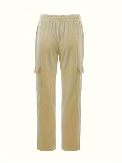 Solid Retro Men's Cotton And Linen Drawstring Long Trousers With Multiple Pockets, Outdoor Daily